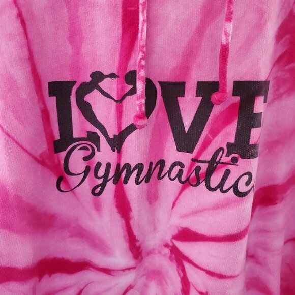 Womens Pink Tie Dye Hoodie Sweatshirt M Love Gymnastics Boho Hippie Athleisure - Picture 4 of 13